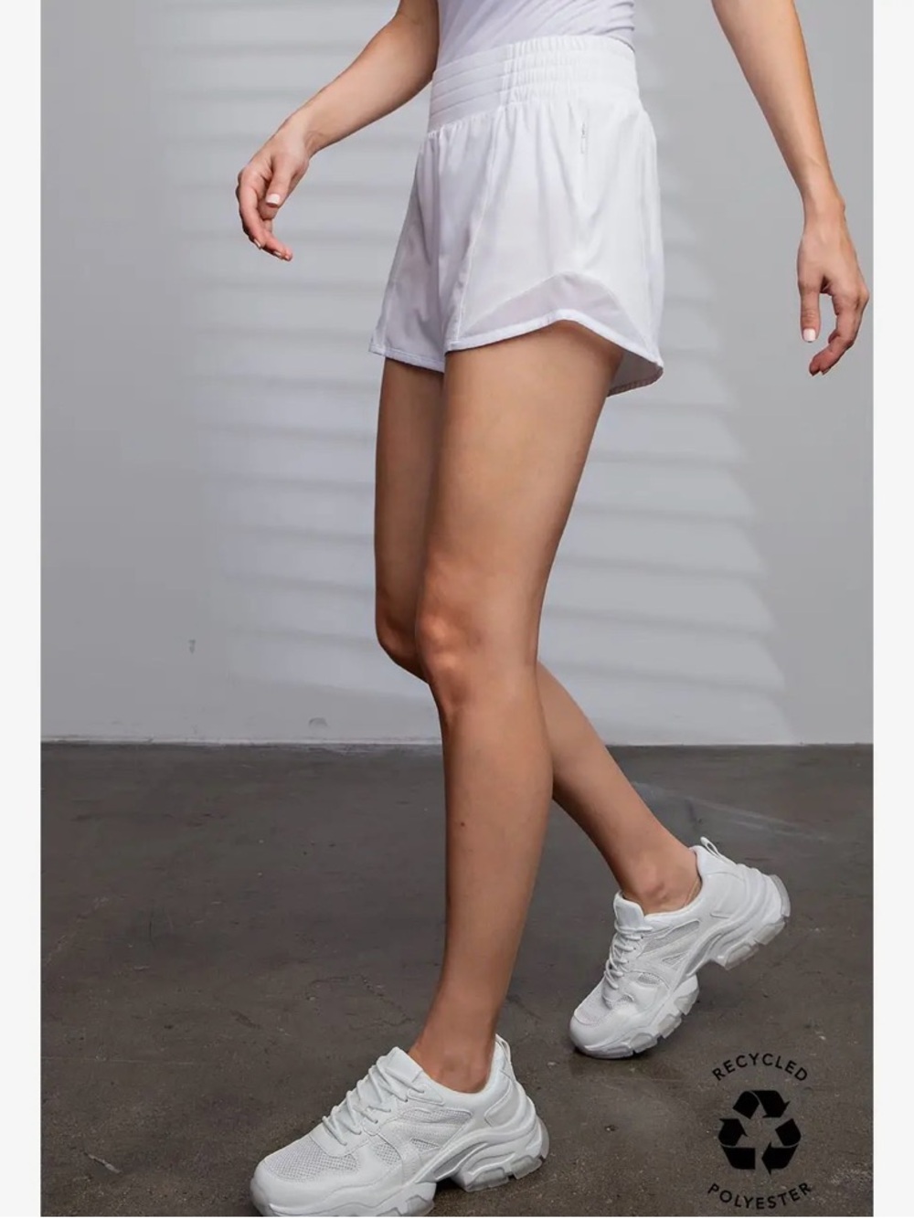 Rae Mode White Recycled Active Shorts With Mesh